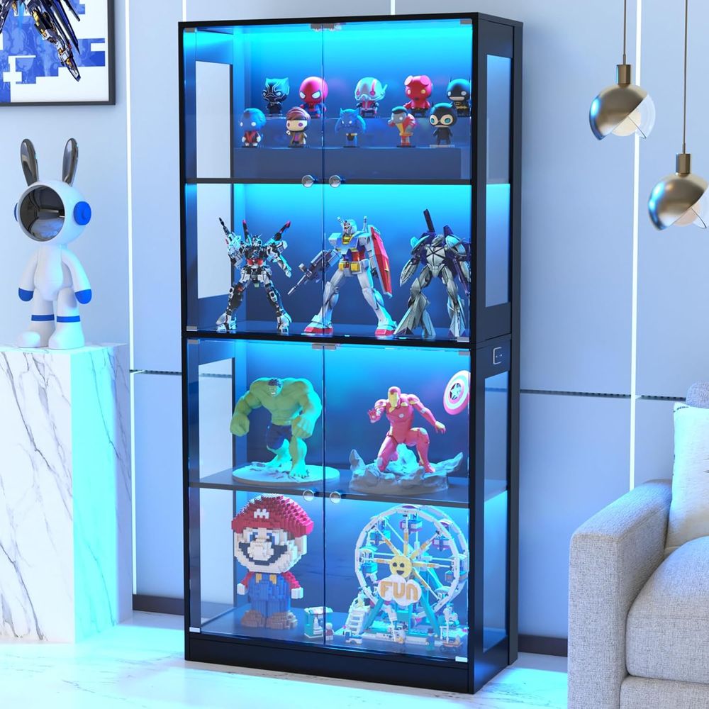 Lighting & Home Decor Studio Photos - 65-Zoll Glasvitrine, 4-stufiger Schaukasten mit Sensorbeleuchtung,