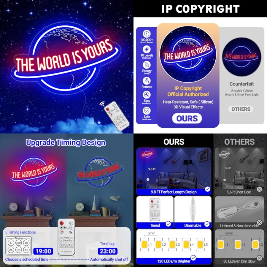Lighting World Decor - „The World Is Yours“ Neonschild, Fernbedienbare