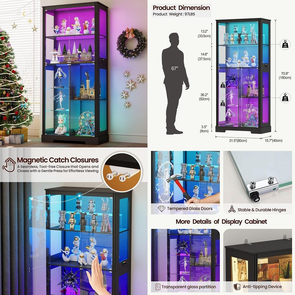 Lighting & Home Decor Studio Photos - Beleuchteter Eck-Vitrinenschrank, Holzregal mit Gebogenen Regalen