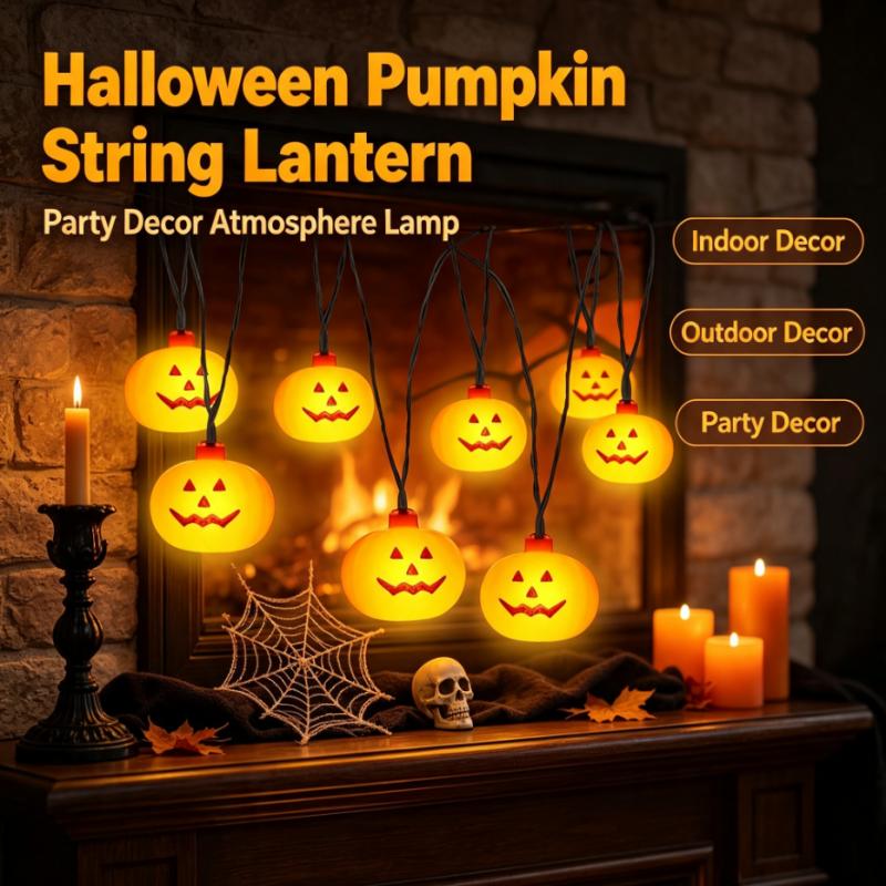 String Light Outdoor - Batteriebetriebene Halloween-Kürbis-Lichterkette 20LED, Jack-o'-Lantern-Girlande für Outdoor-