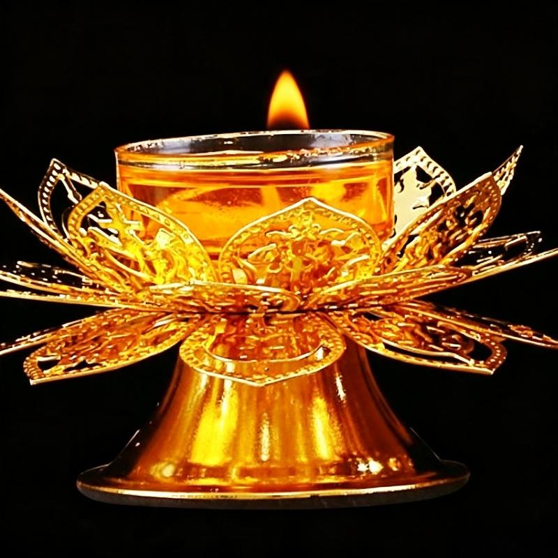 Lighting Design Decor - Teelichthalter mit Goldenem Lotus-Design, Ghee-Lampenbrenner, Vintage-Räucherhalter