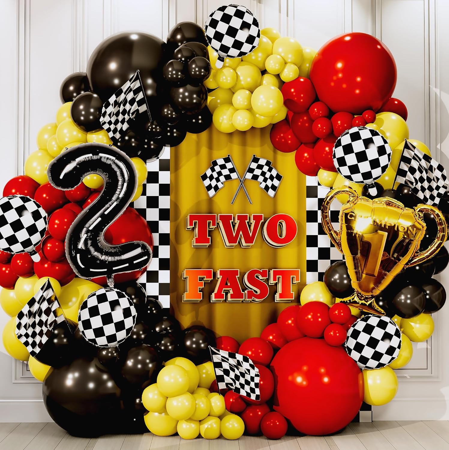 98-teiliges gelbes und schwarz – Lighting Mcqueen Birthday Decor Bewertung und Preis