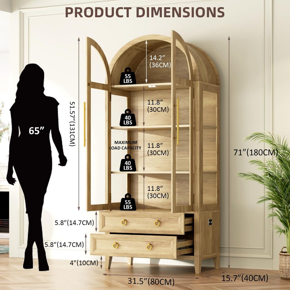 71-Zoll-Bogenvitrine mit Glast – Lighting & Home Decor Studio Photos Bewertung und Preis